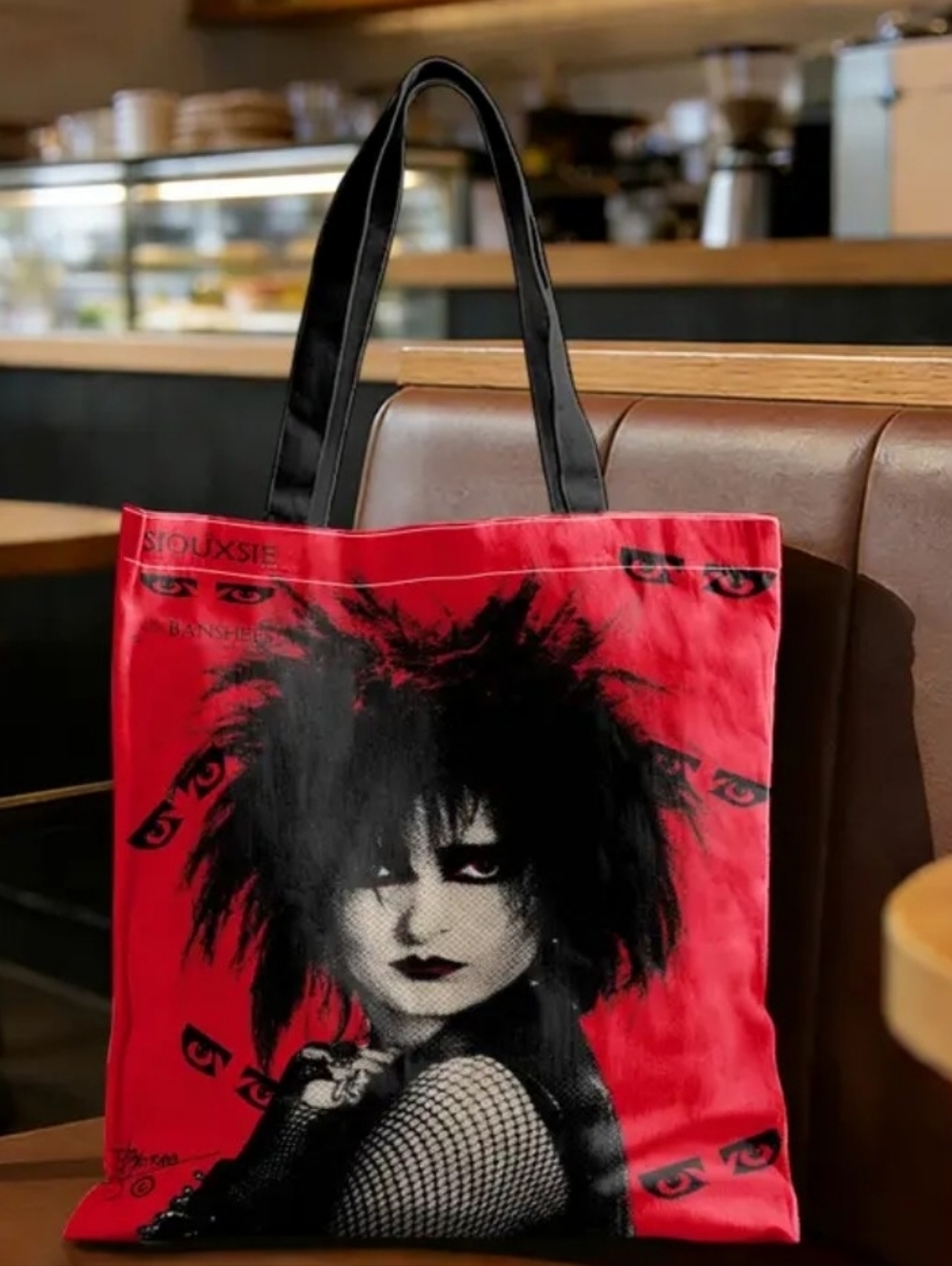 Black & Red Graphic Tote Bag with Siouxsie Print